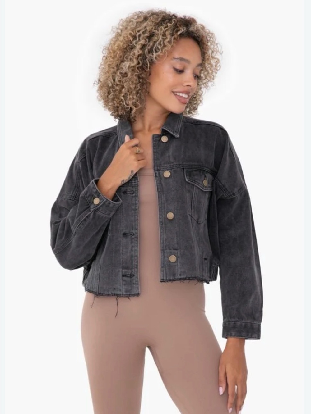 Mono B Washed Black Cropped Denim Jacket
